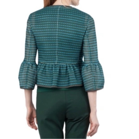 AKRIS PUNTO Striped Mesh Bell Sleeve Green and Blue Jacket women’s size 14 - Picture 5 of 15